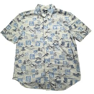 Reyn Spooner Hawaiian Shirt Mens Medium White Geometric Short Sleeve Button Up